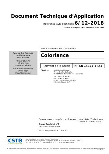 Document Technique d'Application Coloriance - Extranet Bouvet