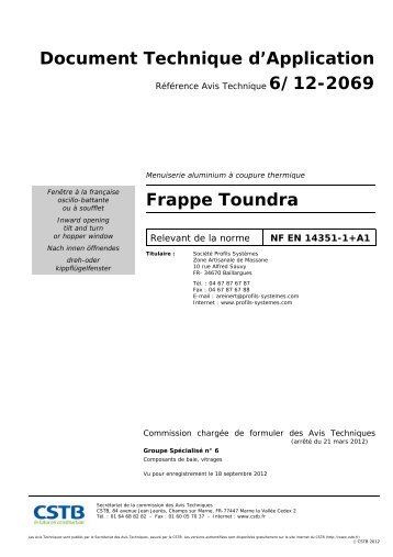 Document Technique d'Application Frappe Toundra - CSTB