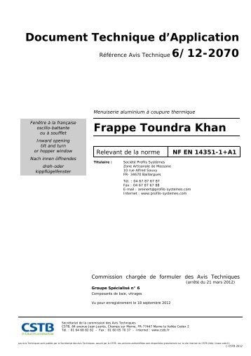 Document Technique d'Application Frappe Toundra Khan - CSTB