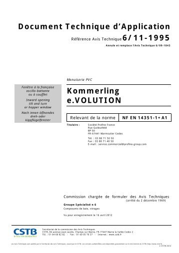 Document Technique d'Application Kommerling e.VOLUTION - CSTB