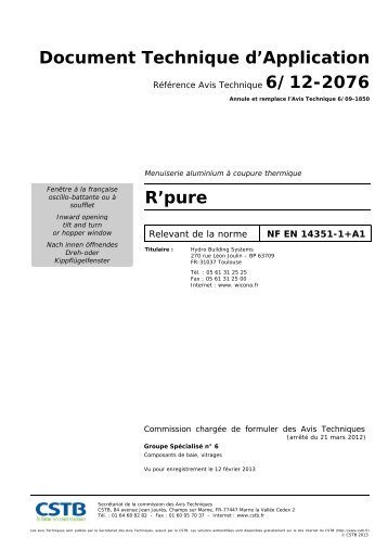 Document Technique d'Application R'pure - CSTB