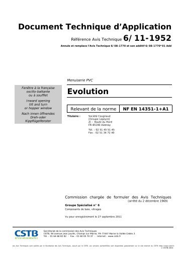 Document Technique d'Application Evolution - CSTB