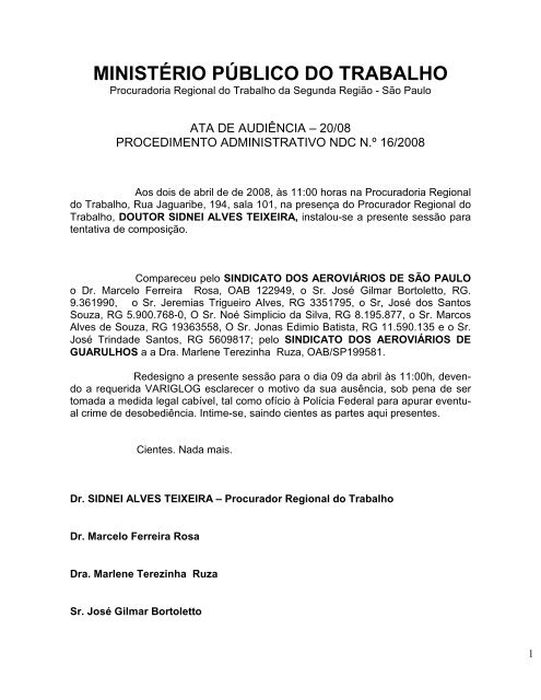 ata20-08-aeroviarios x VARIGLOG PA 16 - Procuradoria Regional ...