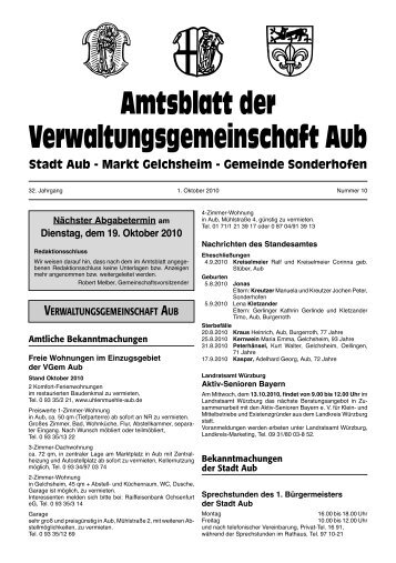 Amtsblatt der Verwaltungsgemeinschaft Aub - bei der Stadt Aub!