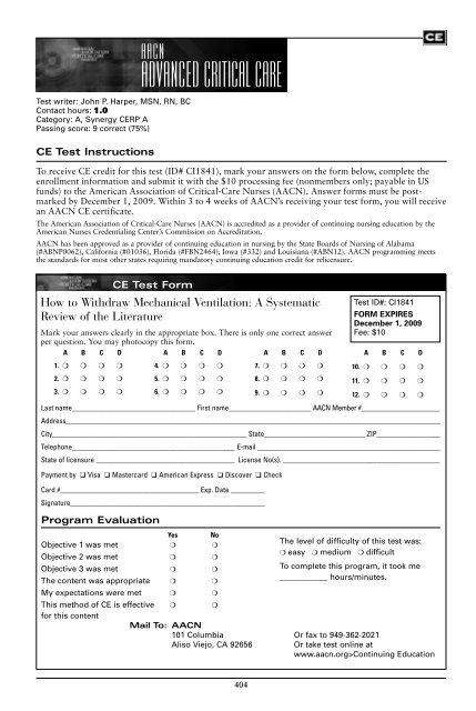 How to Withdraw Mechanical Ventilation - American Association of ...