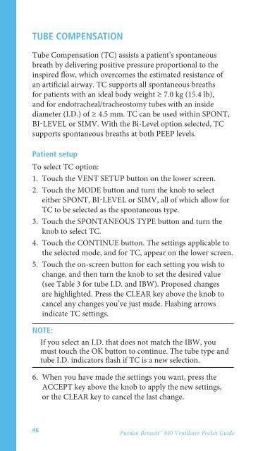 Puritan Bennett™ 840 Ventilator User's Pocket Guide - Covidien