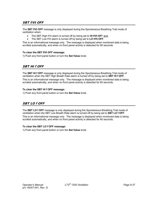 LTV 1200 Operator's Manual - CareFusion Emergency Preparedness