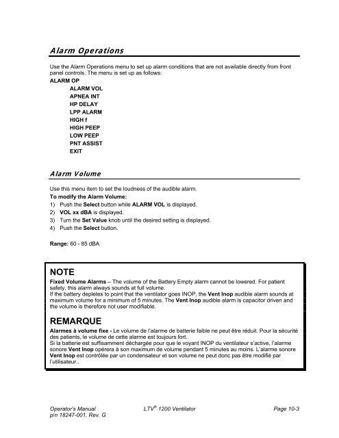 LTV 1200 Operator's Manual - CareFusion Emergency Preparedness