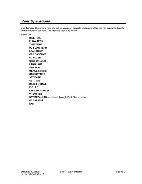 LTV 1200 Operator's Manual - CareFusion Emergency Preparedness