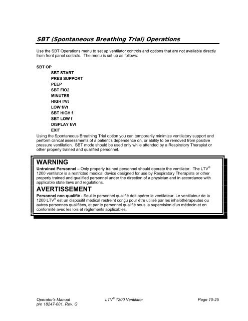 LTV 1200 Operator's Manual - CareFusion Emergency Preparedness