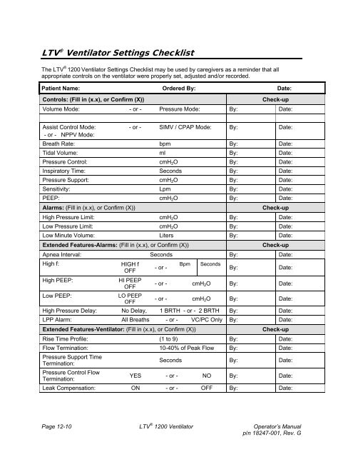 LTV 1200 Operator's Manual - CareFusion Emergency Preparedness