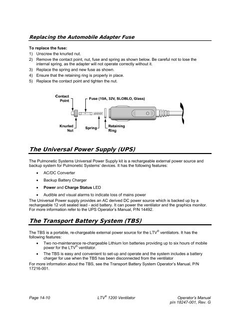 LTV 1200 Operator's Manual - CareFusion Emergency Preparedness