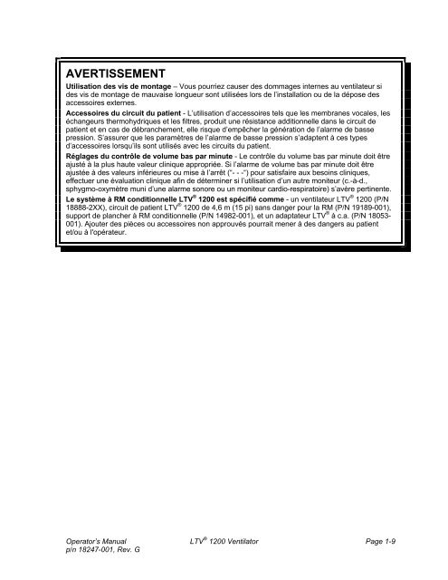 LTV 1200 Operator's Manual - CareFusion Emergency Preparedness