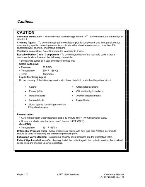 LTV 1200 Operator's Manual - CareFusion Emergency Preparedness