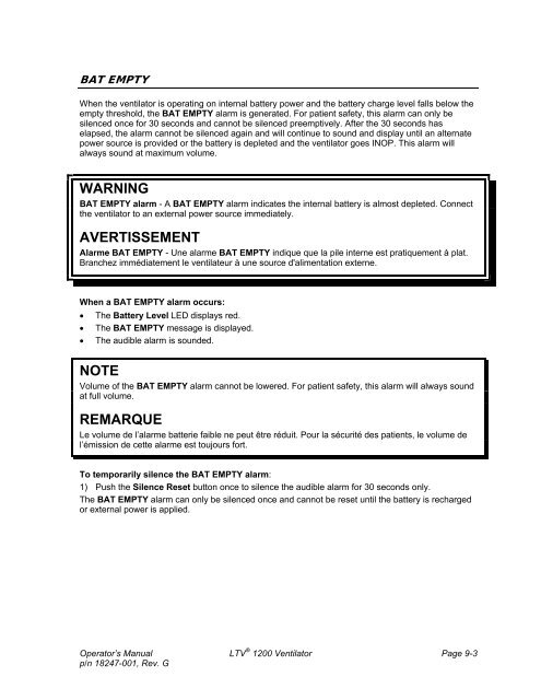 LTV 1200 Operator's Manual - CareFusion Emergency Preparedness