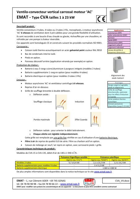Ventilo-convecteur vertical carrossé moteur 'AC' EMAT - Type CVA ...