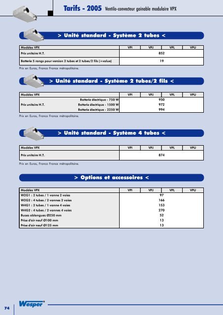 Catalogue et Tarif 2005 Tome 1