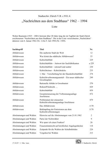 V.B.c.910. 4. Nachrichten aus dem Stadthaus 1962 - Informationen ...