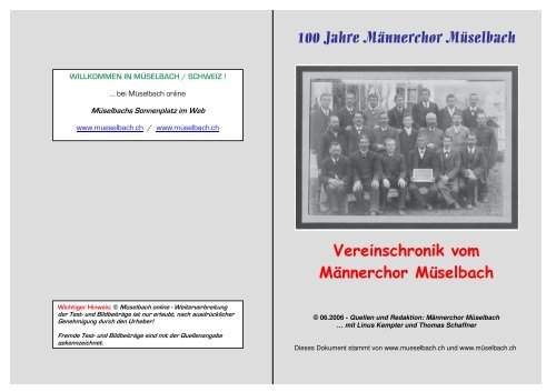 100 Jahre Männerchor Müselbach Vereinschronik vom Männerchor ...