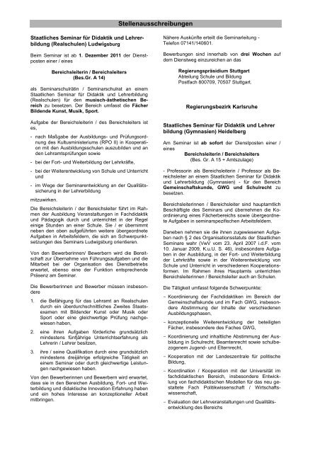 Stellenausschreibungen K.u.U. Nr. 14/2011 vom 12. Juli 2011