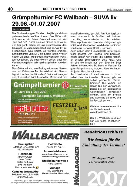 Dorfblatt der Gemeinde Wallbach - Der Wallbacher