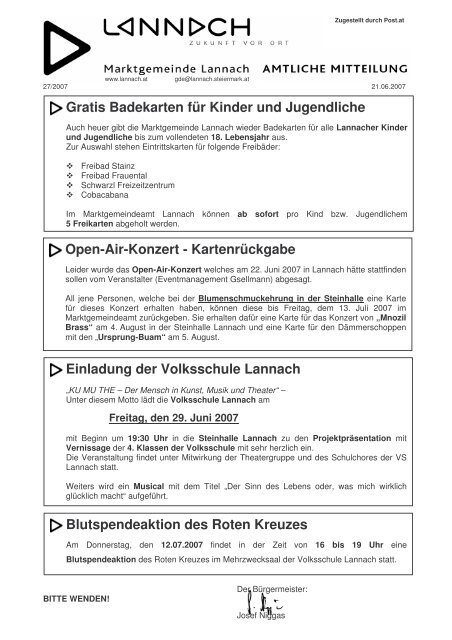 Gratis Badekarten für Kinder und Jugendliche Open-Air-Konzert ...