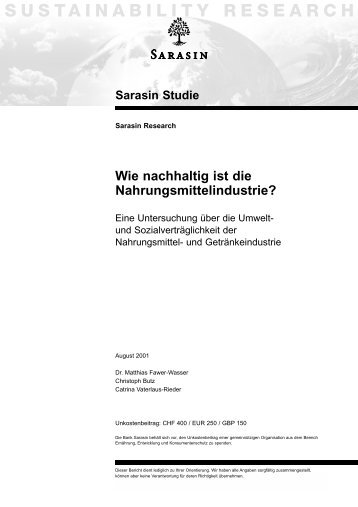 Wie nachhaltig ist die Nahrungsmittelindustrie? - Bank Sarasin ...