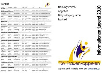 trainingszeiten angebot tätigkeitsprogramm kontakt - TSV ...