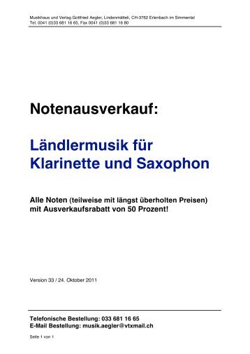 Notenausverkauf: Ländlermusik für Klarinette und Saxophon