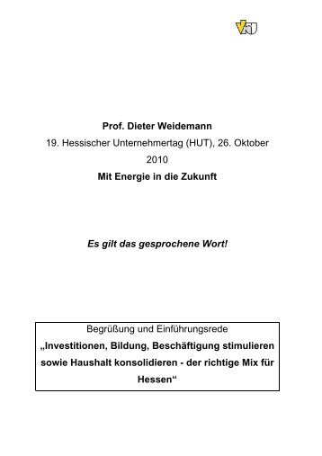 Prof. Dieter Weidemann 19. Hessischer Unternehmertag (HUT), 26 ...