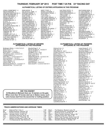 THURSDAY, FEBRUARY 28 2013 POST TIME 7:25 P.M. 33 RACING DAY