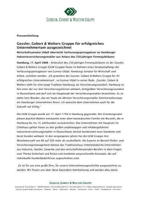 Gossler, Gobert & Wolters Gruppe für erfolgreiches Unternehmertum ...