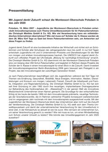 Pressemitteilung - Christoph Miethke GmbH & Co. KG
