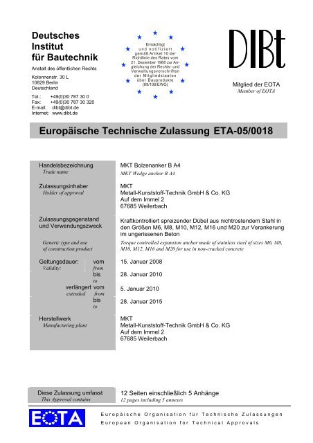 ETA-05/0018 - MKT Metall-Kunststoff-Technik GmbH & Co. KG