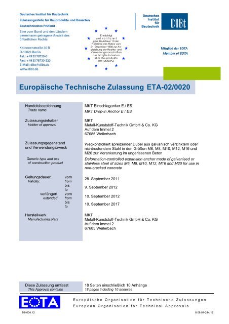 Europäische Technische Zulassung ETA-02/0020 - MKT Metall ...