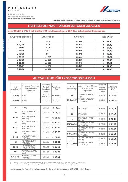 Download Preisliste Steiermark - CEMEX Austria AG