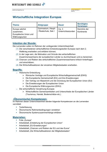 Arbeitsblatt I Wirtschaft Und Schule