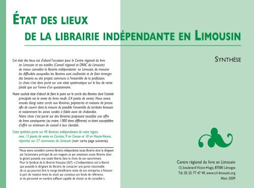 ÉTAT DES LIEUX DE LA LIBRAIRIE INDÉPENDANTE EN LIMOUSIN