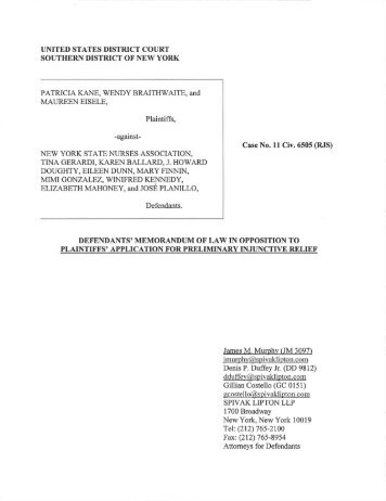 Memorandum of law submitted by NYSNA - New York State Nurses ...