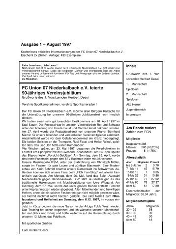 Ausgabe 1 - August 1997 - FC Union 07 Niederkalbach e.V.