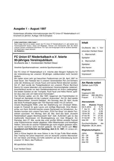 Ausgabe 1 - August 1997 - FC Union 07 Niederkalbach e.V.