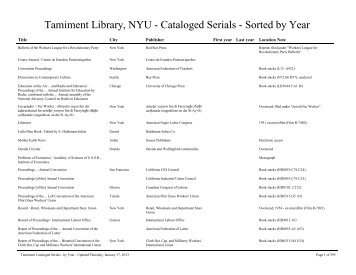 Cataloged Serials - Arranged by Year - New York University Libraries
