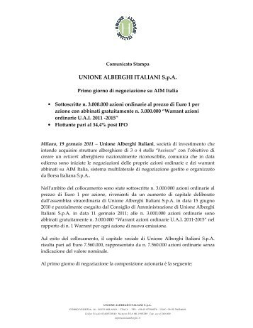 UNIONE ALBERGHI ITALIANI S.p.A. - Unipol Merchant