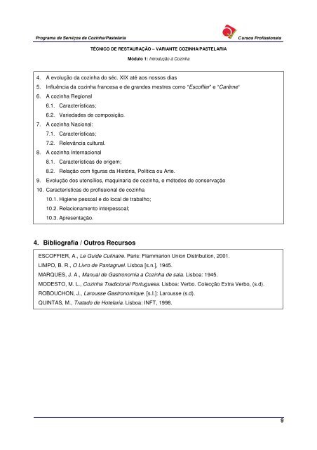 PROGRAMA Serviços de Cozinha/Pastelaria - Exames.org