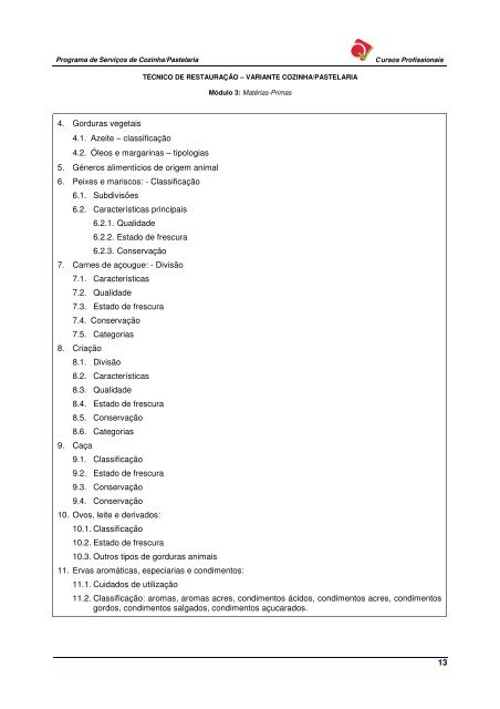 PROGRAMA Serviços de Cozinha/Pastelaria - Exames.org