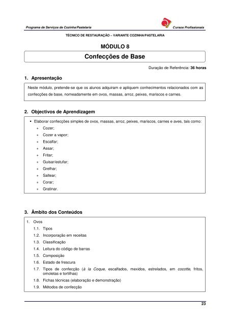 PROGRAMA Serviços de Cozinha/Pastelaria - Exames.org