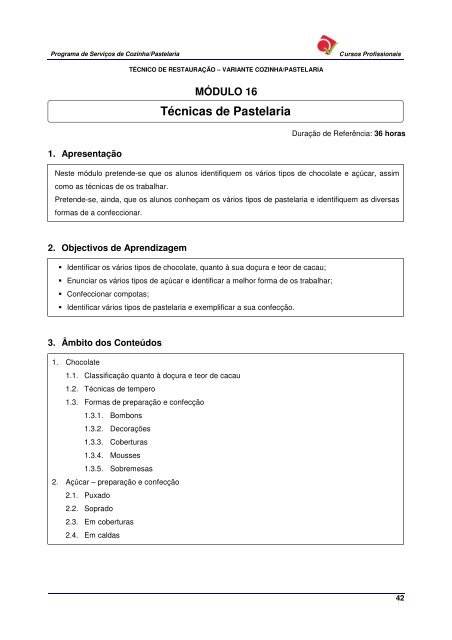 PROGRAMA Serviços de Cozinha/Pastelaria - Exames.org