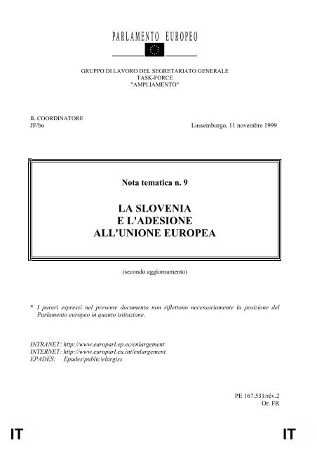 LA SLOVENIA E L'ADESIONE ALL'UNIONE EUROPEA - Europa