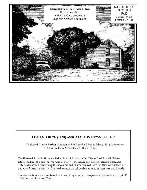 EDMUND RICE (1638) ASSOCIATION NEWSLETTER