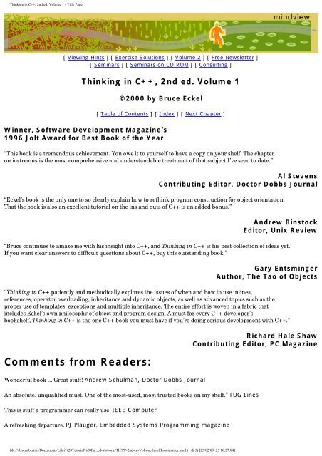 Thinking In C 2nd Ed Volume 1 Media Integration And